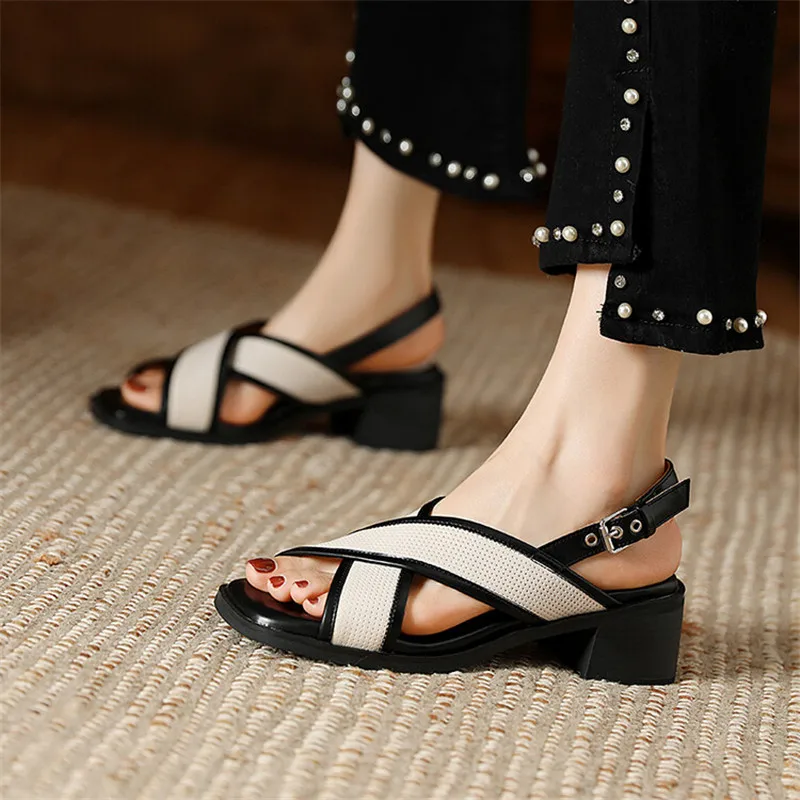 2023 New Fashion Mixed Color Casual Sandals Square Toe Summer Sandals Shoes Chunky Heels Sandals for Women Zapatos De Mujer