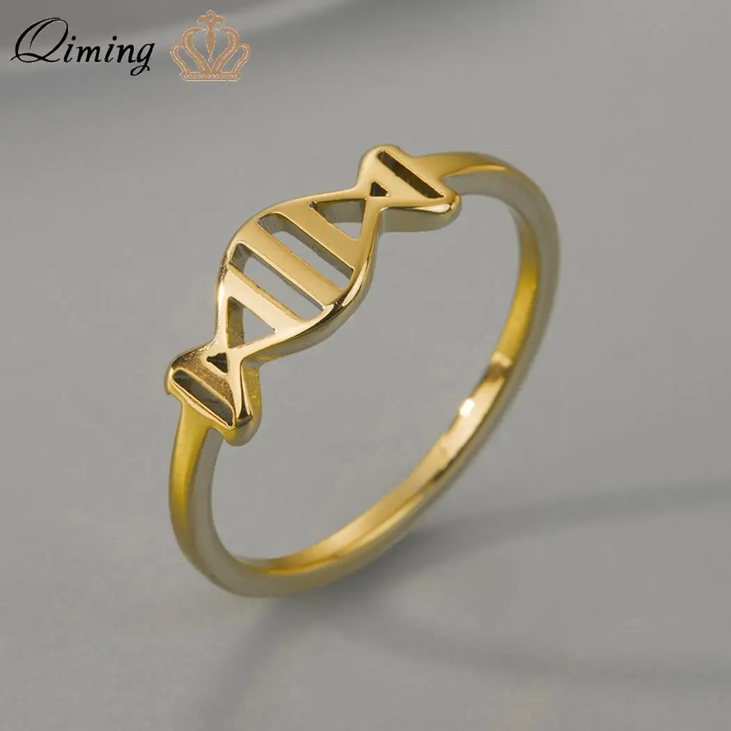 QIMING Chemistry Molecule DNA Rings For Women Stainless Steel Creative Finger Ring Party Jewelry