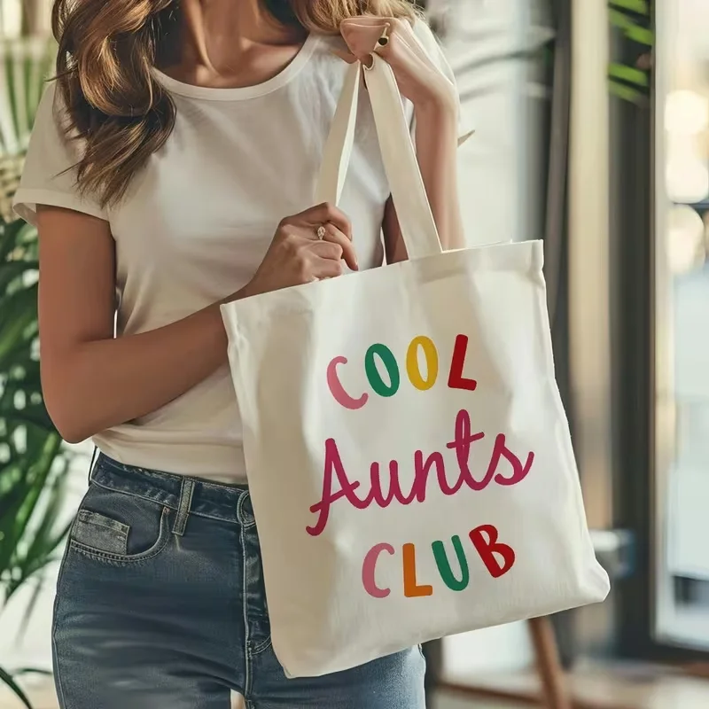 Fashionable Auntie Club Printed Handbag Shopping Travel Bag for Women Casual Style Daily Commuting Open Design Shoulder Bag