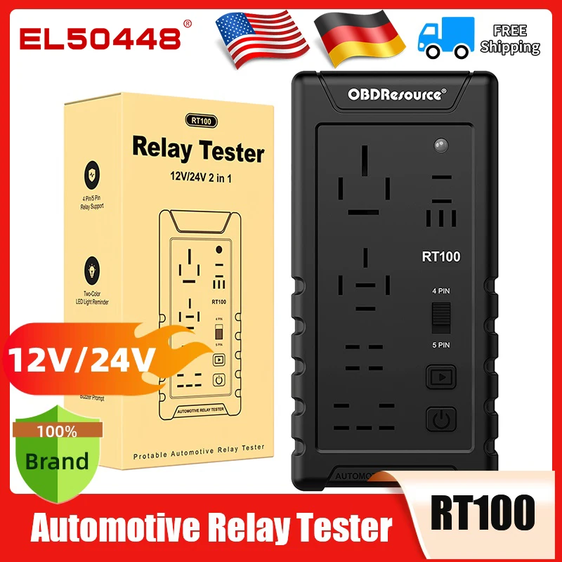 

Автомобильный беспроводной тестер реле, тестер реле 12 В/24 В, 4-контактный/5-контактный диагностический инструмент обнаружения реле для 5 различных позиций ног