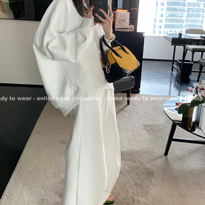 Long Staple Cotton Air Layer Casual Black And White Gray Sweatshirt And Pants Set For Women's Autumn 2024 New Item