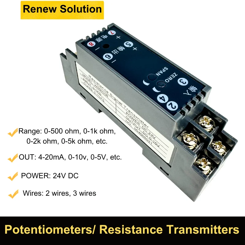 

Potentiometer Signal Converter Transmitter For 0-1k Ohm/0-5k Ohm/0-10k Ohm Input 4-20ma 0-10v Output