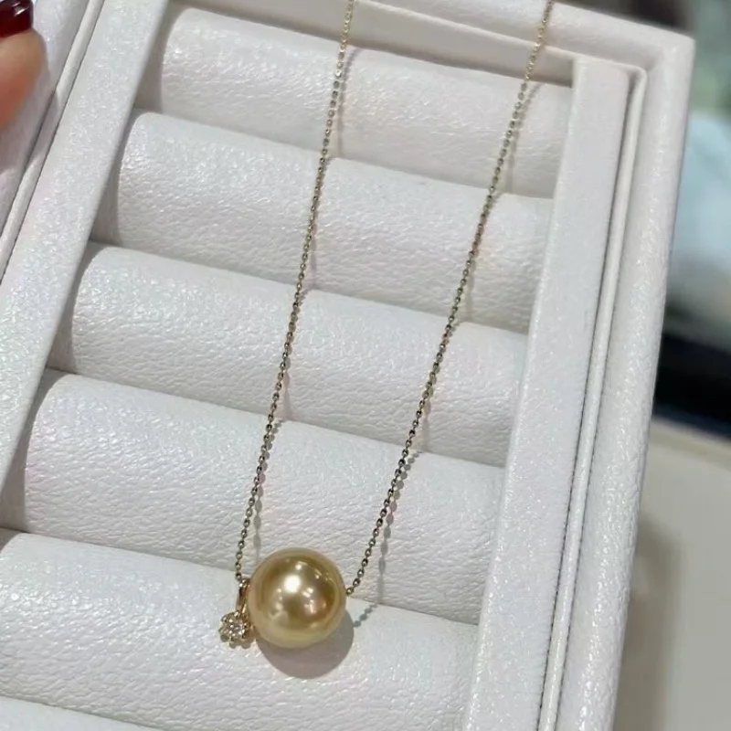 

SGARIT 925 Sterling Silver Bead Chain Necklace Natural Golden South Sea Pearl Luxury Ocean Pearl Jewelry for Women Elegant Gift