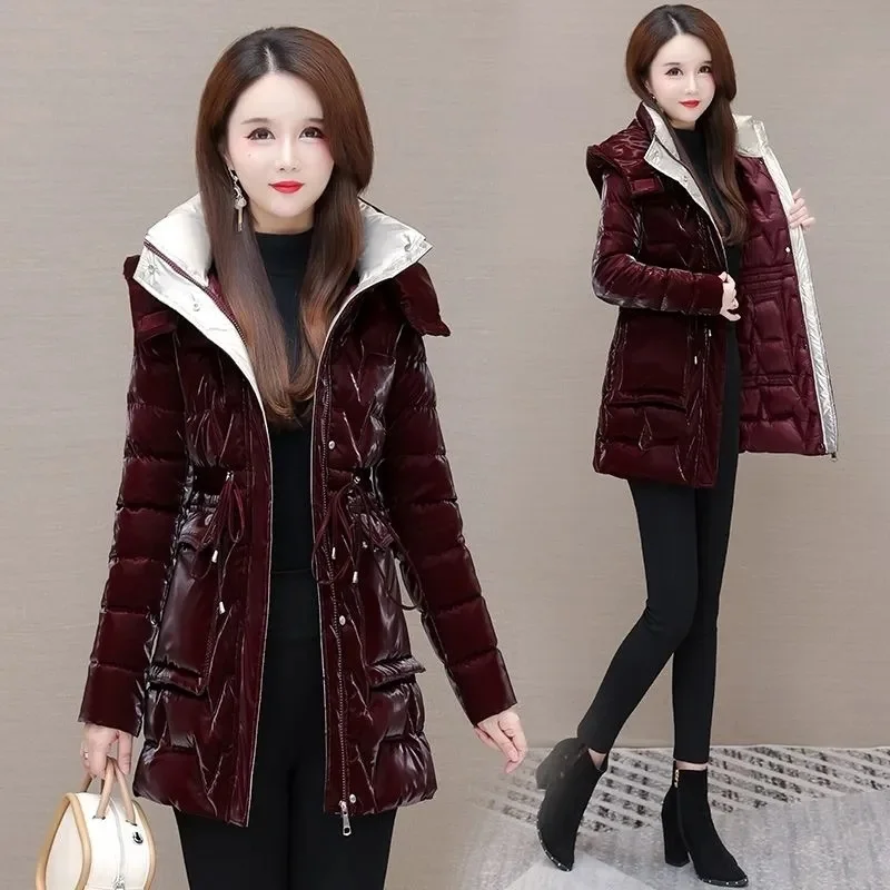 New Down Cotton Coat Women 2024 Korean Cotton Coat For Women Winter Thick Warm Long Thick Colorful Outwear Hooded Coat Lace-Up