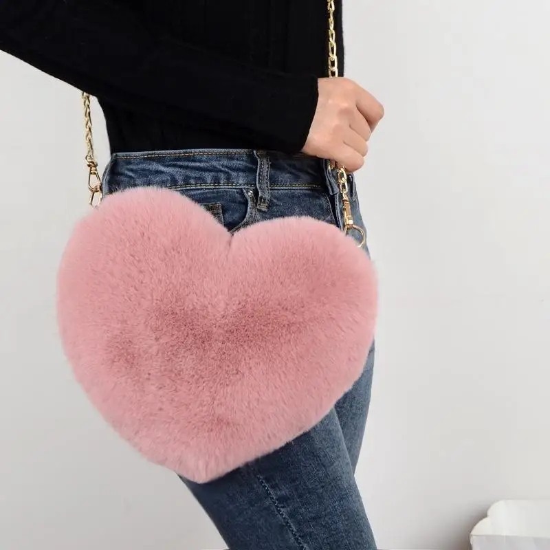 Chain Plush Bag Cross-body Bag Peach Heart Heart Bag Valentine\'s Day Birthday Gift Bestie Handbag Purses and Handbags