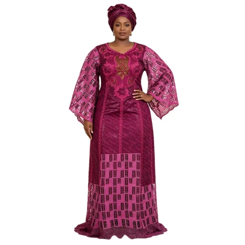 L-4XL Plus Size African Clothes for Women Dashiki Ankara Embroidery Sequin Evening Gown Bazin Rich Design Wedding Party Dresses