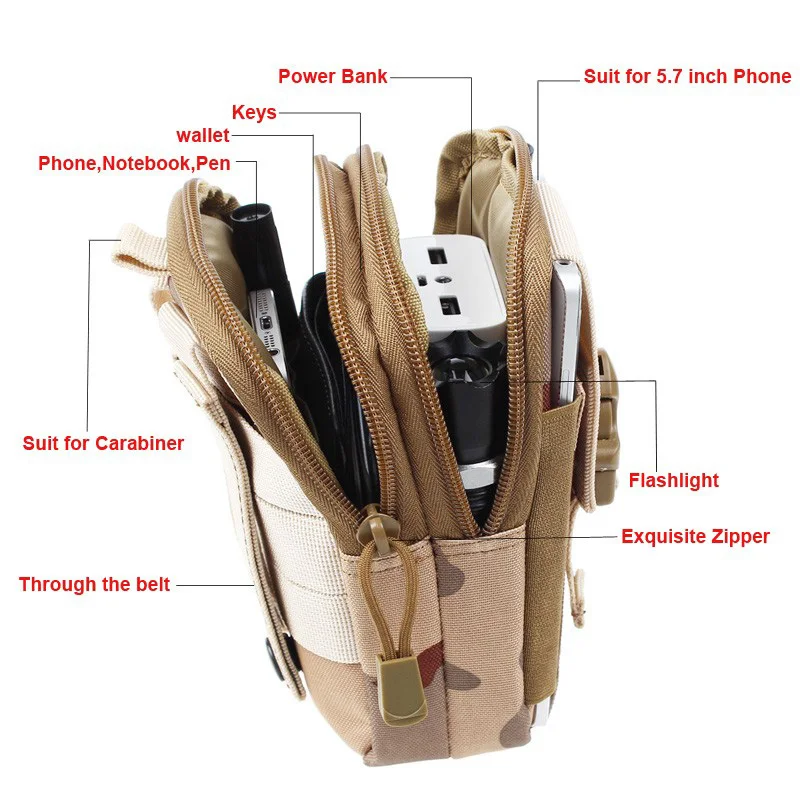 Tactical Molle Pouch Waist Bag Waterproof Nylon Multifunction Casual Men EDC Tool Bag Small Bag Mobile Phone Case Hunting Bag