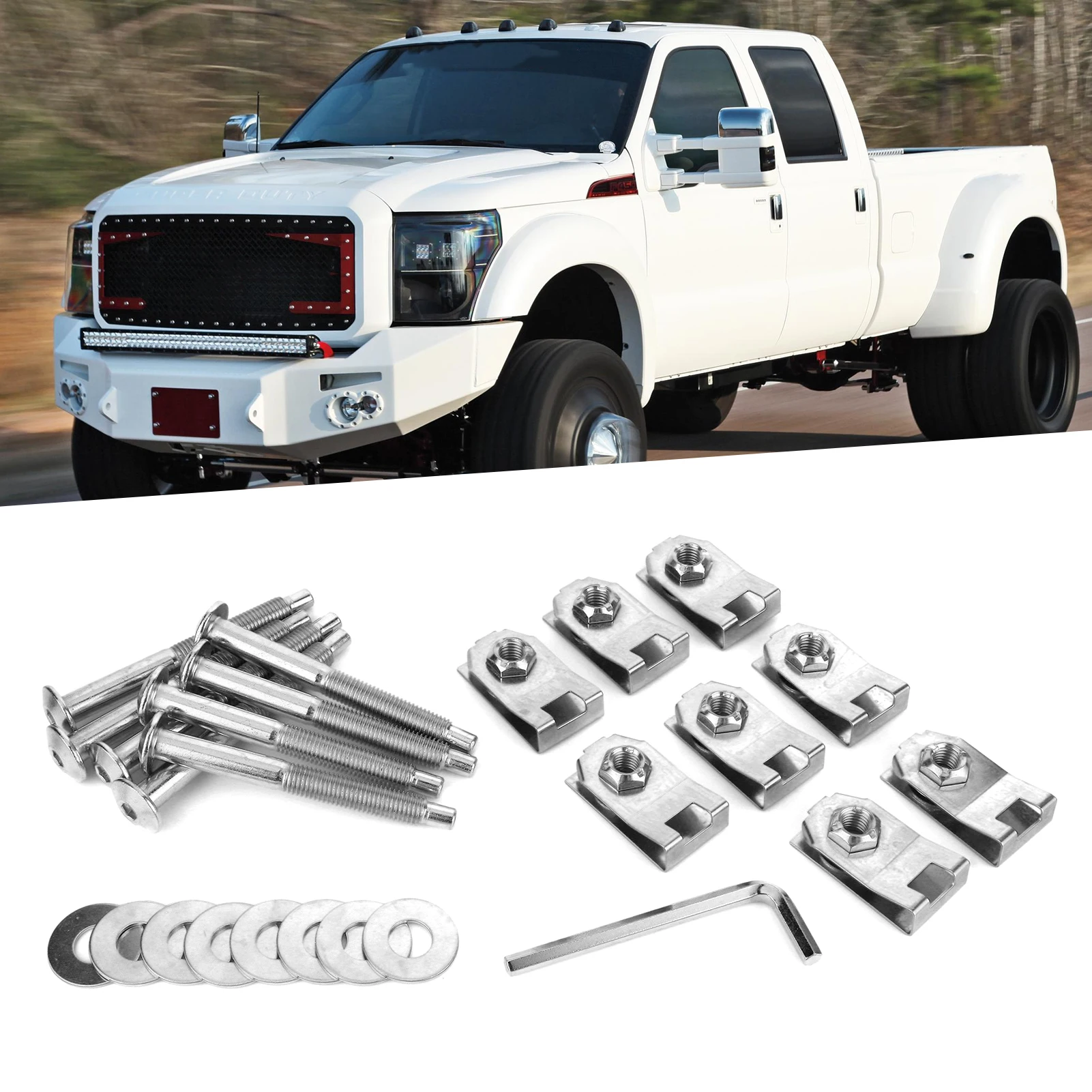 Kit dadi bulloni rondelle hardware per montaggio letto camion 8 pezzi, adatto per Ford F-350/F-450/F-550 1999-2013