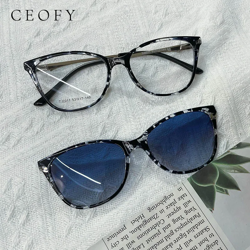 Ceofy Cat Eye Fashion Women Glasses Frame Driving Polarized Magnetic Sun Clip Optical Myopia Prescription Eyeglasses Frame