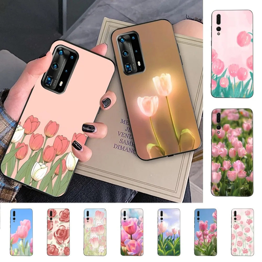 Tulip Flower Landscape Green Plant Phone Case For Huawei P 8 9 10 20 30 40 50 Pro Lite Psmart Honor 10 Lite 70 Mate 20lite