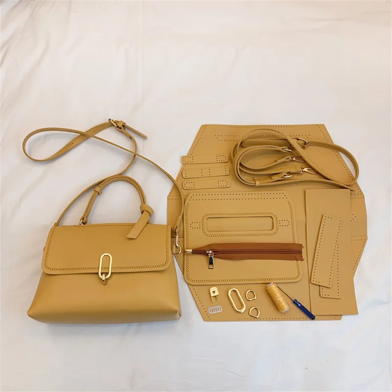 

Fashion Women Shoulder Handbag Solid Color Messenger Small Square Bag Handmade Customized DIY Material Set for Hand Sewing Bag