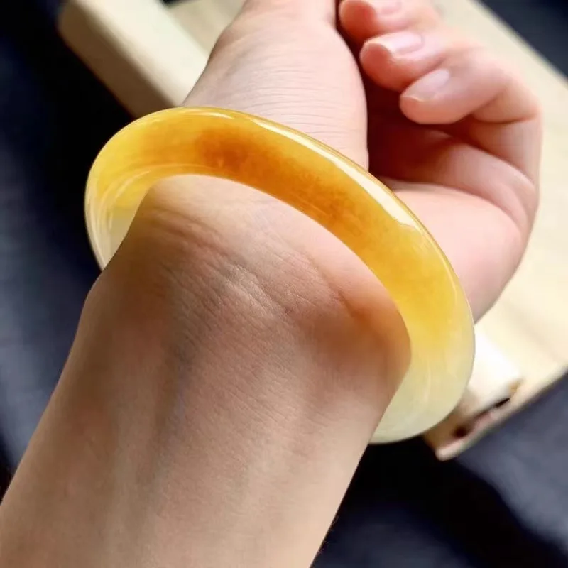 Natural Burmese Women, Ice Yellow Round Bar, Fine Jadeite Bracelet for Gifts