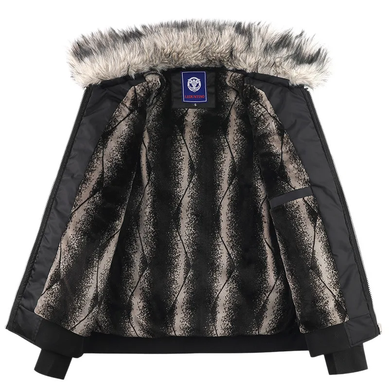 Men's Winter Thick Cotton Jacket with Hooded Fur Collar Warm Casual Trendy Style Overcoat
