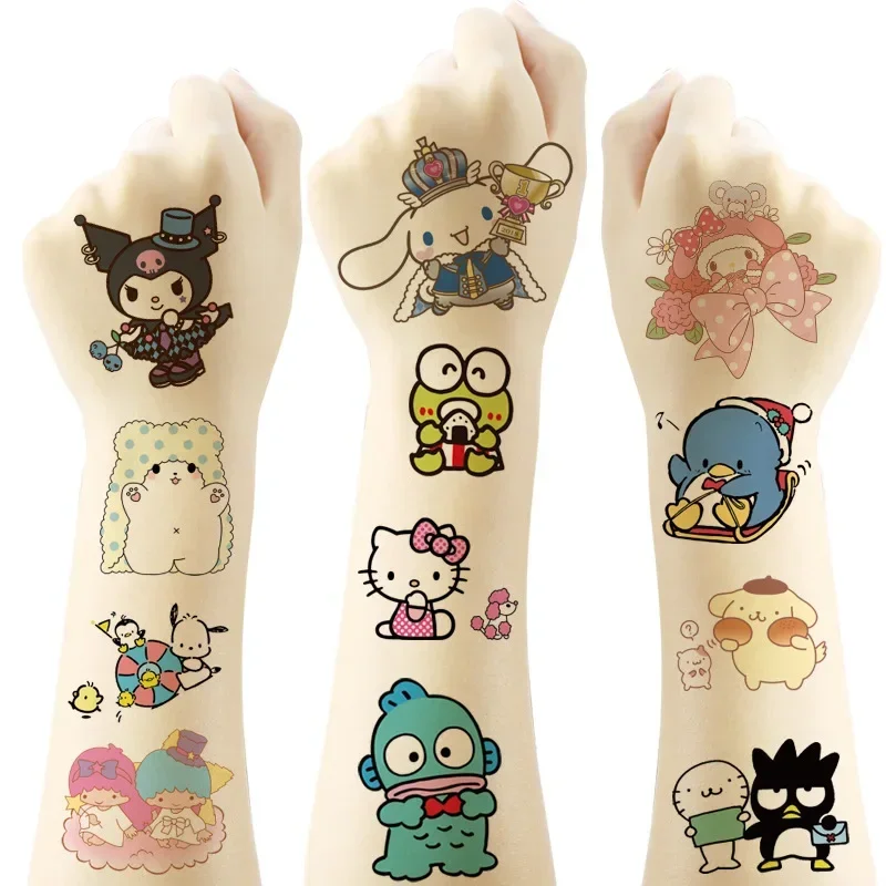 Sanrio Kuromi Hello Kitty Cat Tattoo Sticker Mymelody Tattoos Cinnamoroll Stickers Cosplay Decor Temporary Waterproof Art Tattoo