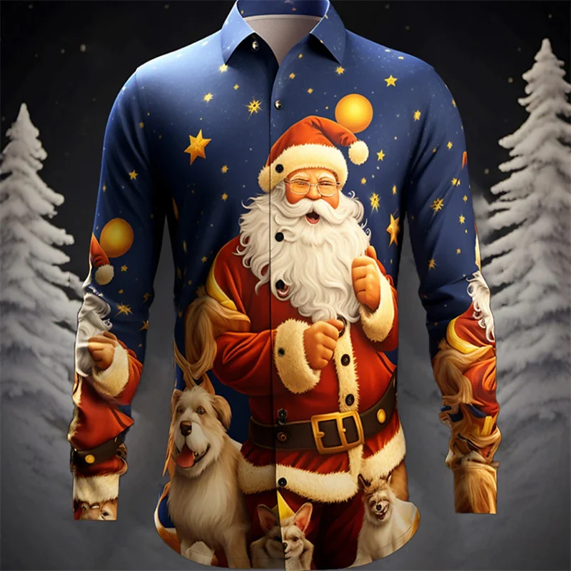 

Funny 3D Santa Claus Printed Men's Shirt Fashion Trend Long Sleeve Shirts Casual Single-Breasted Tops Unisex Tees X'mas Clothing