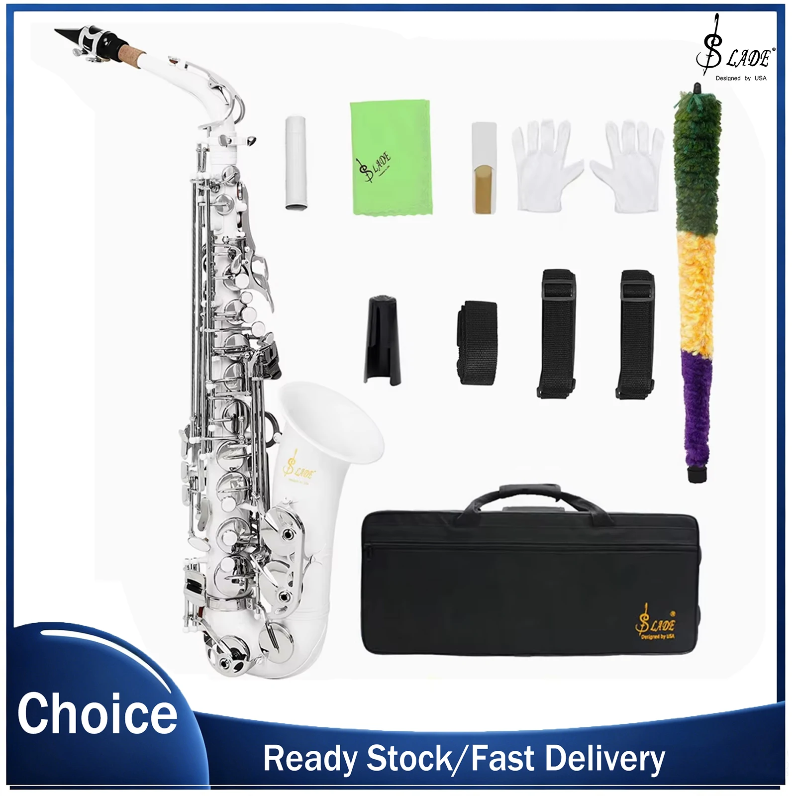 E‑flat Alto Saxophone Brass Body Carved White Shell Keys Woodwind Instrument Carrying Case for Band Rehearsal Stage Performance