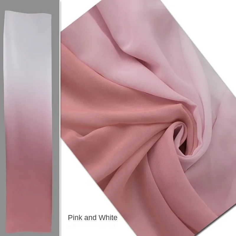 Gradient Chiffon Fabric Two-tone By The Meter for Stage Performance Clothes Scene Layout Diy Sewing Smooth Soft Cloth Pink Green