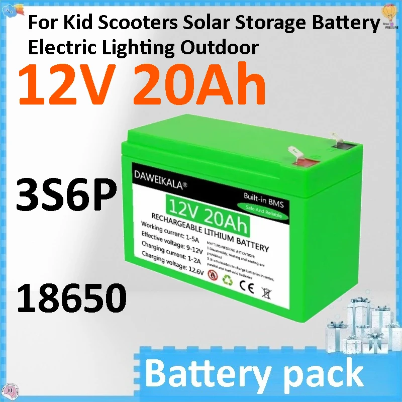 

12V 20Ah Lithium Battery 18650 3S6P Battery Pack Deep Cycle for Kid Scooters Solar Storage Battery Electric Lighting Outdoor