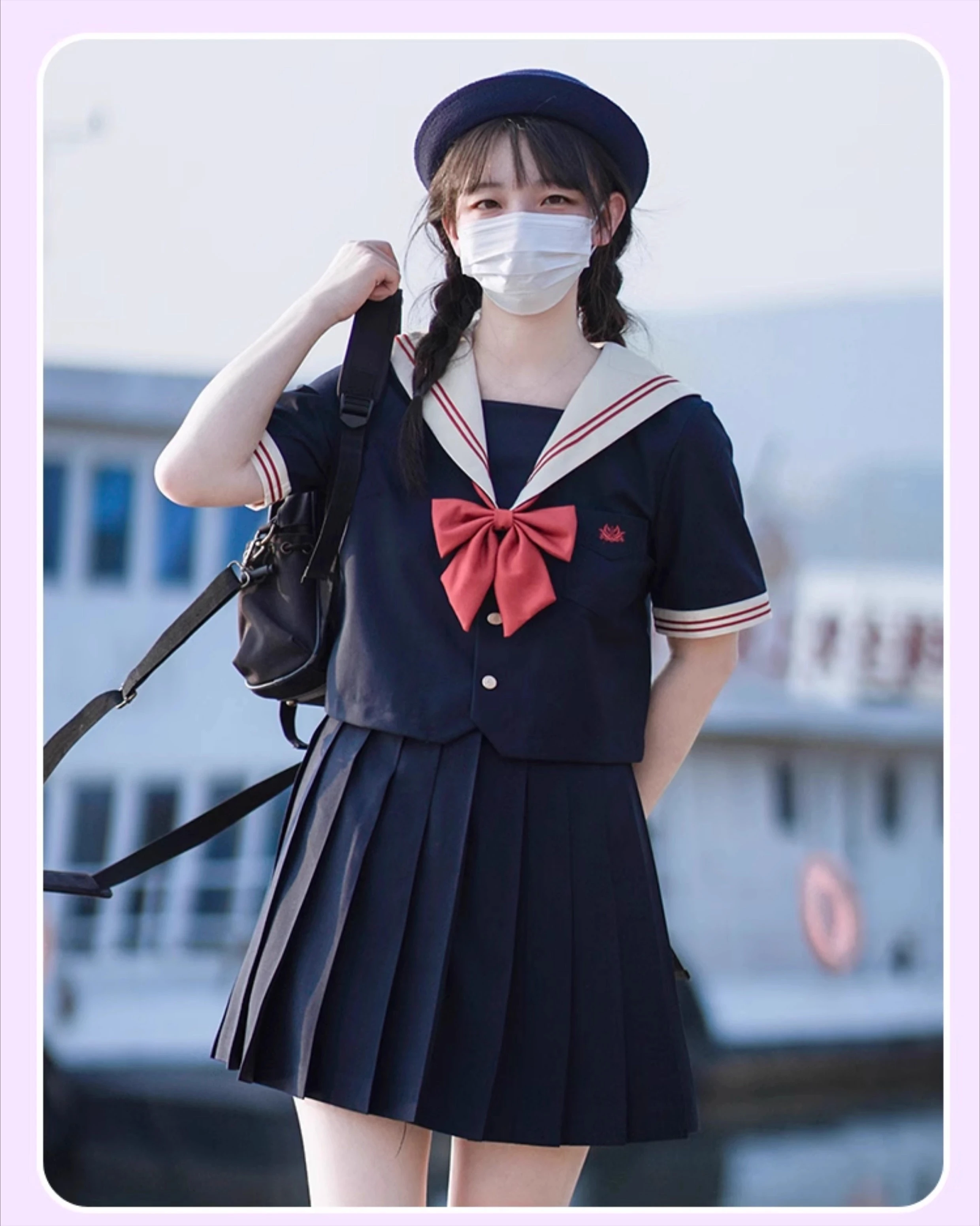 Charming Chic Cyan JK Sailor Uniform Short Sleeve Girl Summer Top Sweet Bow A-line High Waist Age Reducing Pleated Skirt Sets