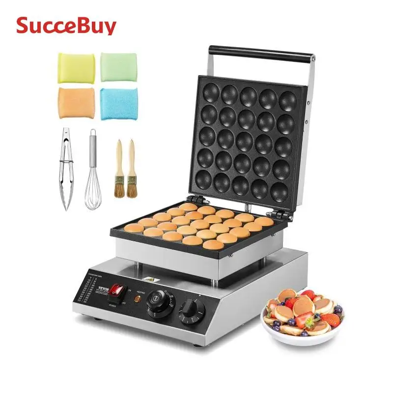VEVOR Mini máquina para hacer panqueques holandesa, 25 piezas, 43 mm de diámetro, máquina para hacer dorayaki, parrilla eléctrica comercial para poffertjes de 1700 W, acero inoxidable antiadherente, control de temperat