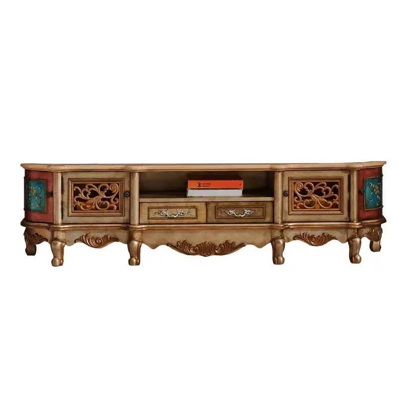 ~European TV Cabinet Living Room Solid Wood American Painted TV Cabinet TV Cabinet Living Room Furniture