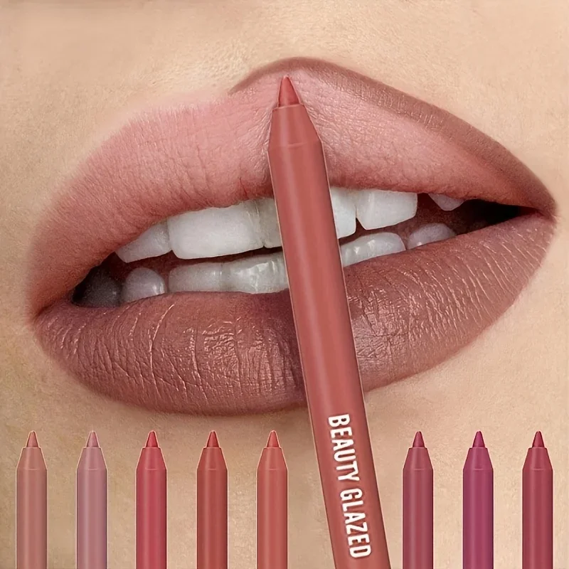 بطانة شفاه عارية مكونة من 10 ألوان من بيوتي جلازيد، طبيعية تدوم طويلاً، مقاومة للماء، تأثير غير لامع، بطانة شفاه سهلة اللون وغير ملطخة