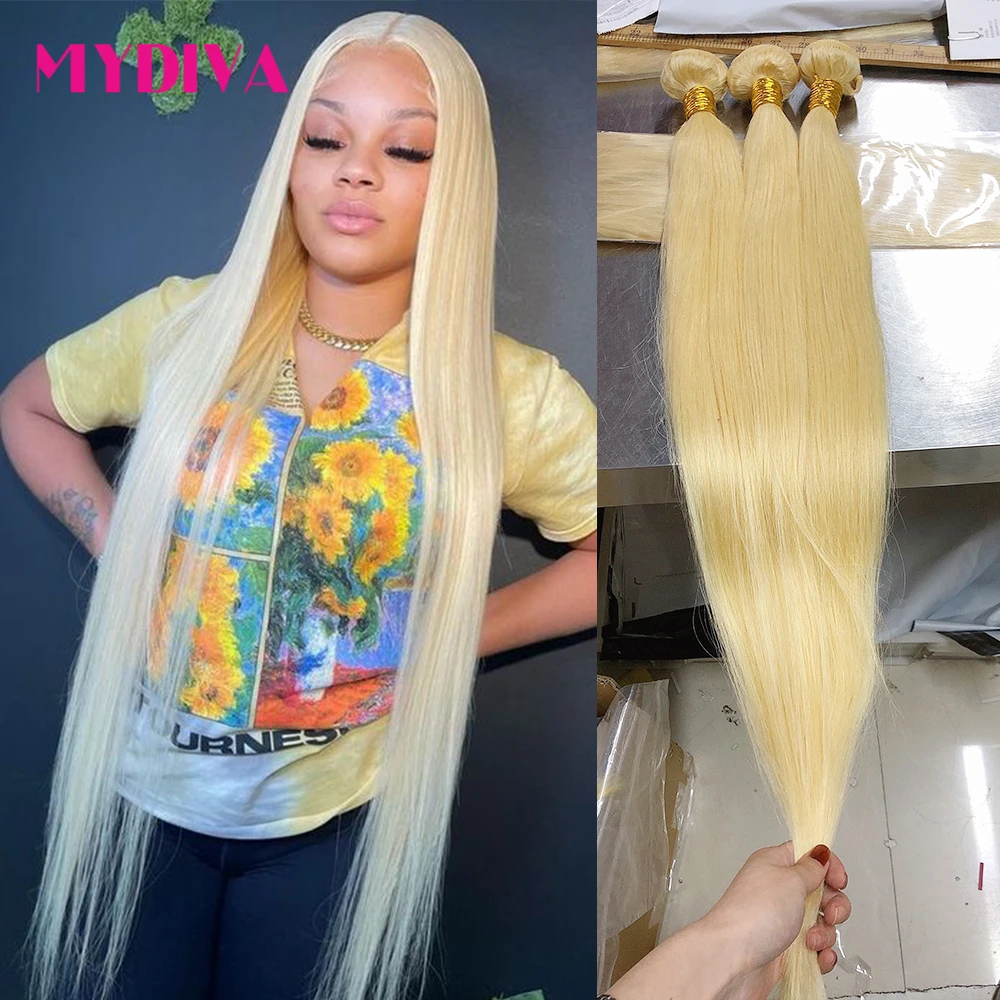 

613 Honey Blonde Brazilian Straight Hair Bundles 30 32 34 36 38 40 Inch Remy Human Hair Weave 1/3/4 Bundles Deals For Women