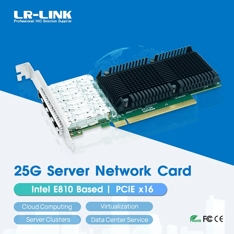 

LR-LINK 1023PF-4SFP28 Quad-port 25Gb PCIe x16 Network Card NIC Ethernet Adapter Based on Intel E810 Chip with Low Profile RDMA