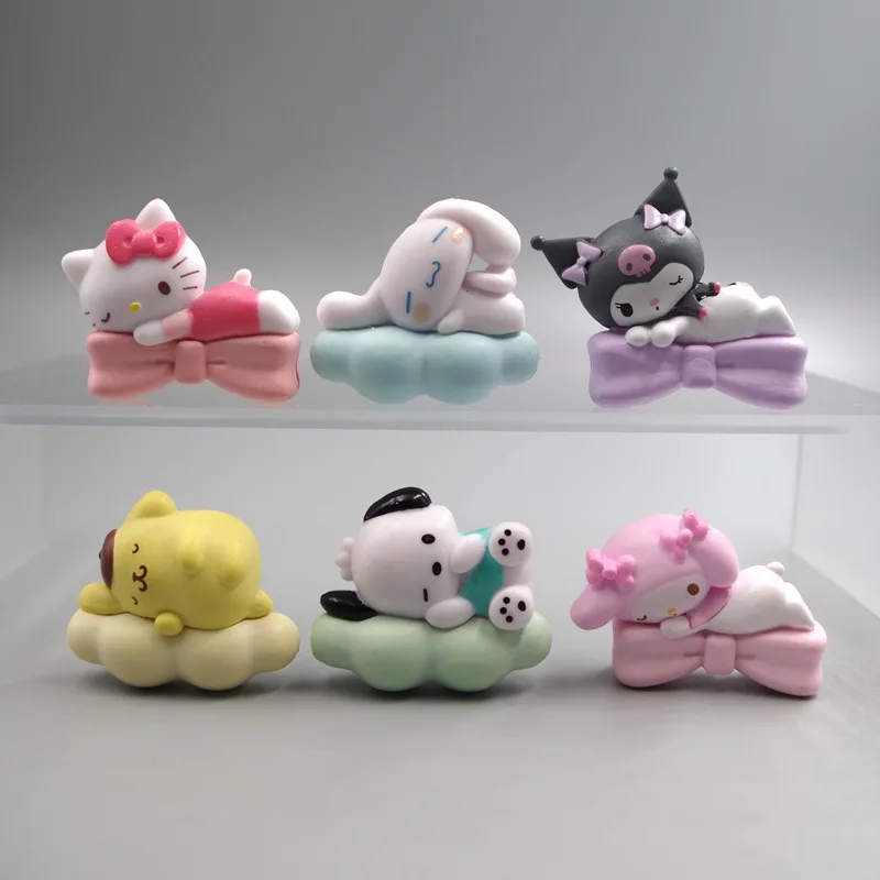 

6pcs Sanrio Cartoon Figure Pochacco Kuromi Melody Cinnamoroll Mini Car Decoration Toy Doll PVC Collection Children Birthday Gift