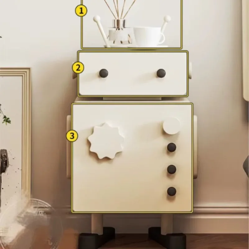 

Bedroom Nightstand Creamed Wood Bedroom Multi-functional Creative Bedside Cabinet Living Room Trendy Criado Mudo Salon Furniture