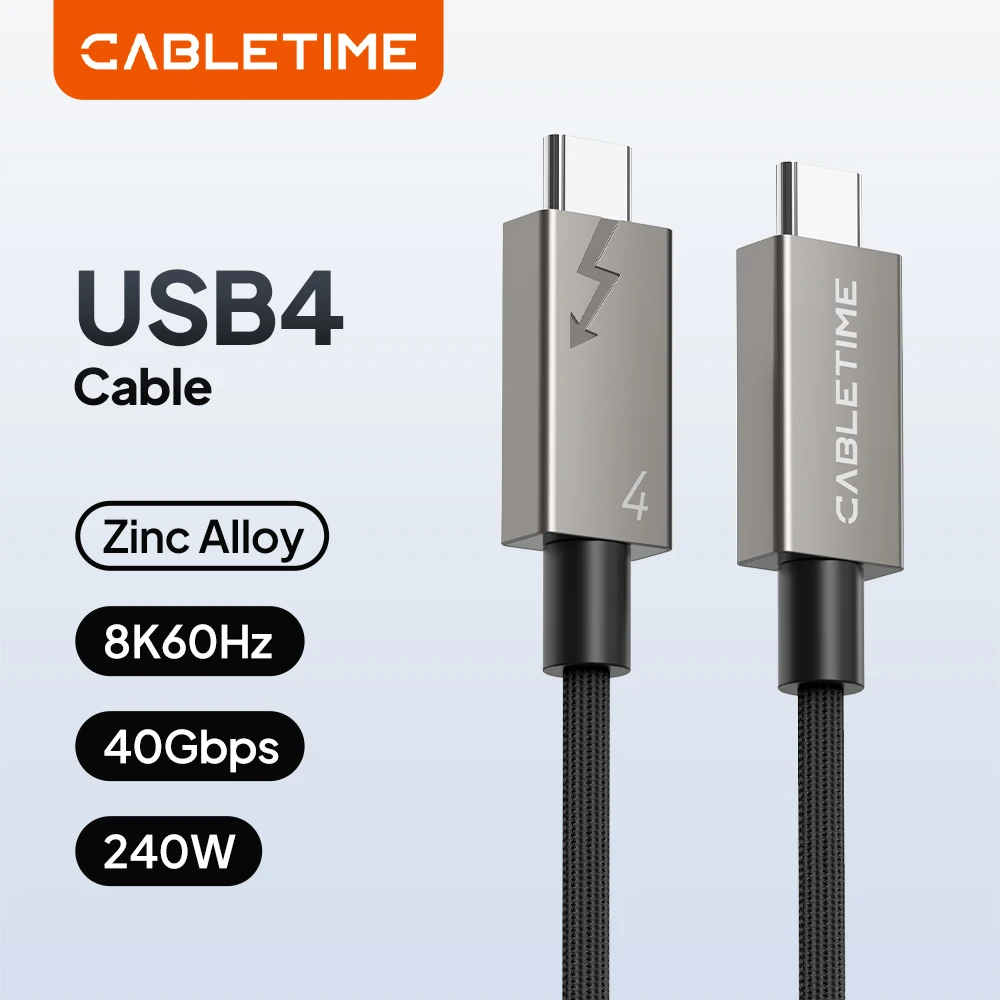 

Кабель CABLETIME USB4 240W USB C - USB C, 8K@60Hz, 40 Гбит/с, сверхбыстрая передача данных, сверхбыстрая зарядка 240W для iPhone и ноутбуков