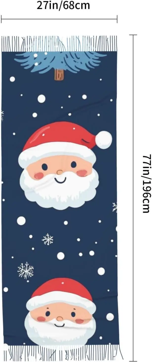 Santa Snowflakes Warm Winter Shawl Wrap For Women With Tassel Fringe Single-Sided Printed Cozy Blanket Scarf For Cold Weather
