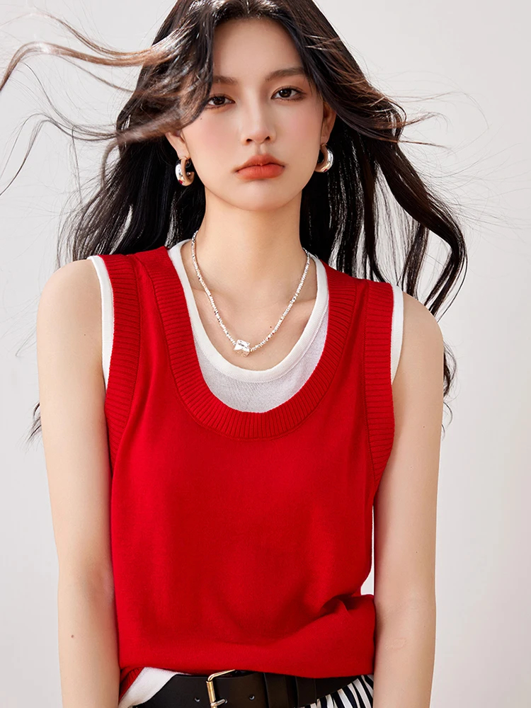 

2024 New Fake Two Pieces Sleeveless Tops Summer Women Casual Basic T Shirt Off Shoulder Camis Sexy Loose Tank Top Y2k