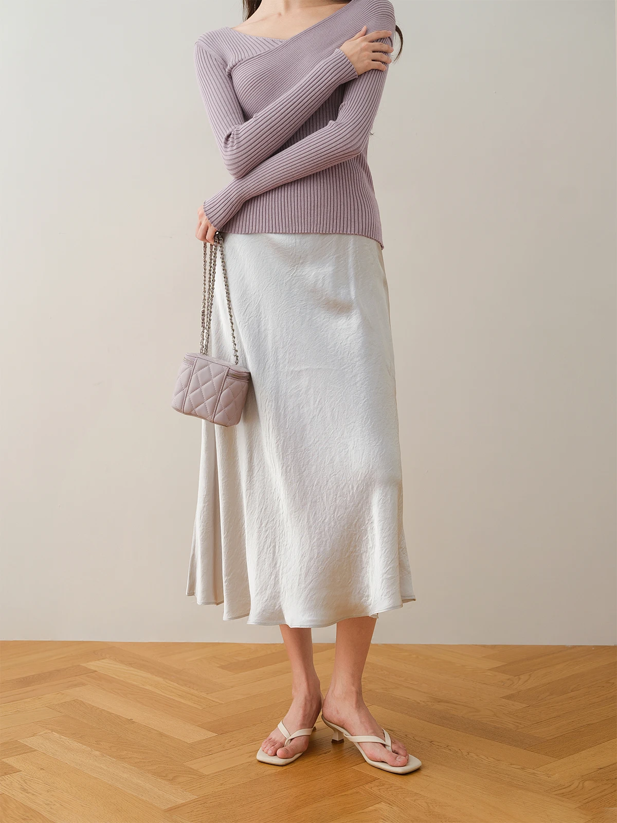 

Юбка миди Ronron с высокой талией из шелковистого ацетата, фасон «рыбий хвост», новая коллекция для ранней осени, стройнящая, элегантная, длиной до колена