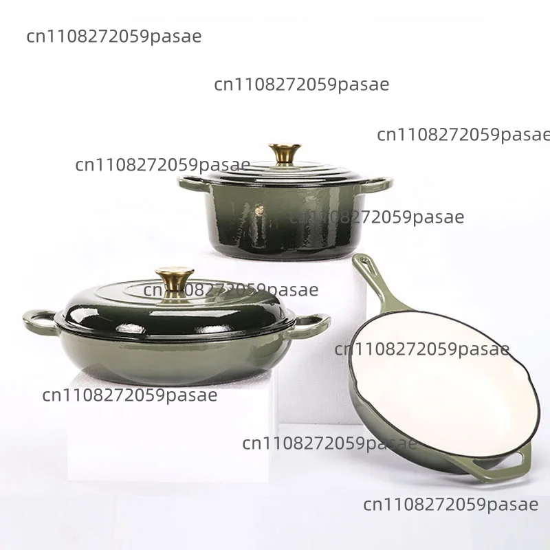 3pcs Kitchenware Non-Stick Enamel Cast Iron Eco-Friendly Flat Bottom Cooking Pots and Casserole Set