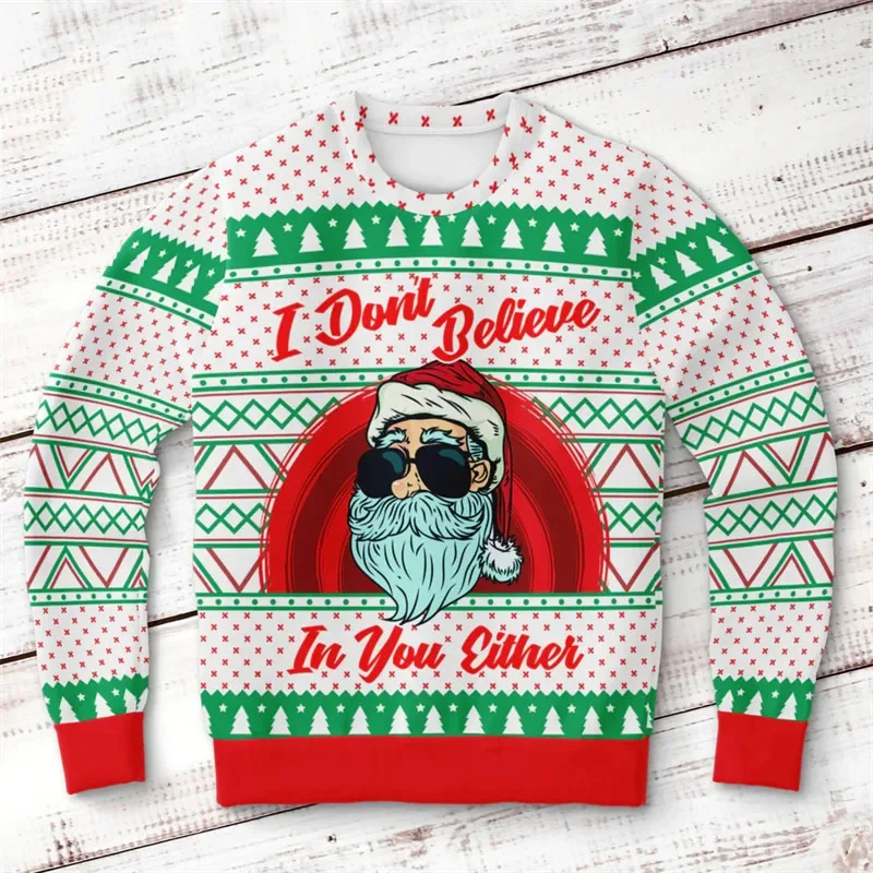 Men Women Ugly Sweatshirt Christmas Clothing 3D Printed Crewneck Sweatshirts Elk Gingerbread Socks Snowman Pattern Trend Hoodies