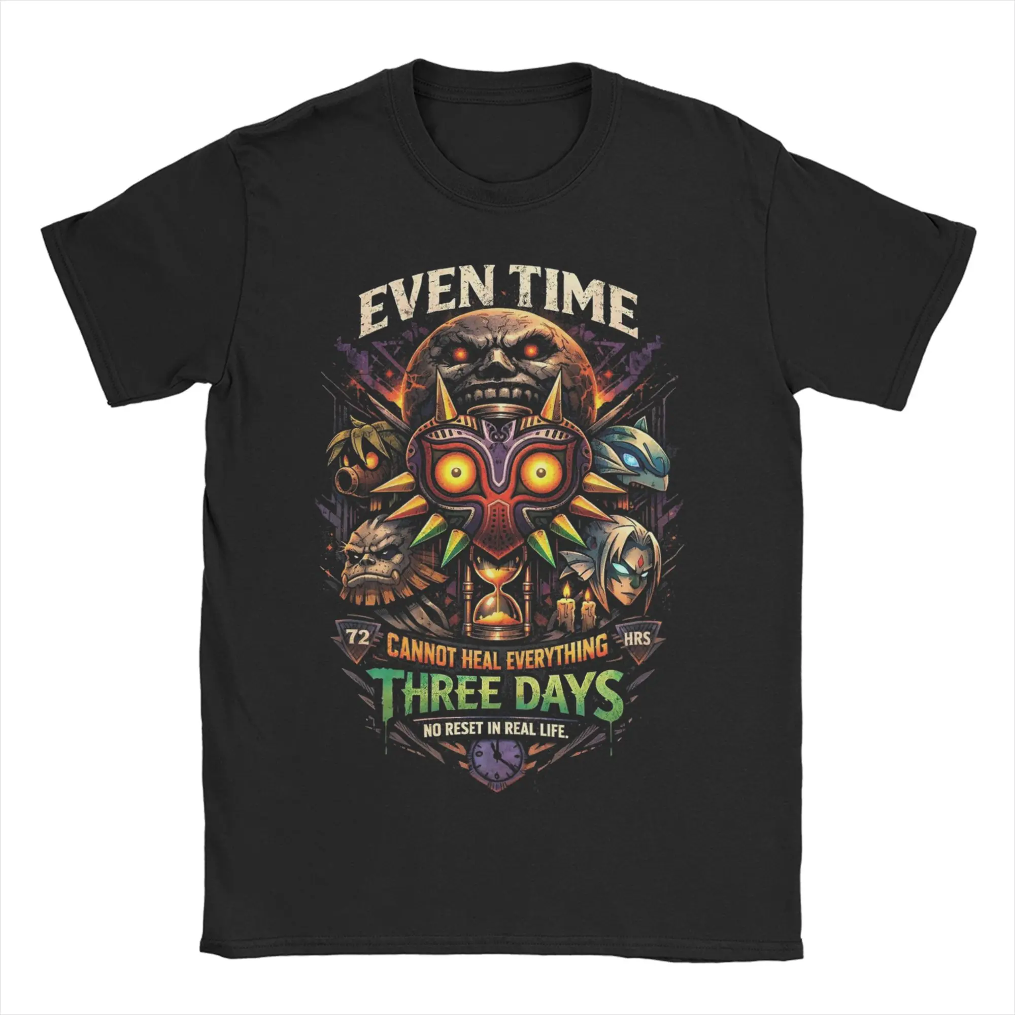 Even Time Three Days No Reset  Dark Majoras Mask Zeldas Legend Men T Shirts Round Neck T-Shirts 100% Cotton Plus Size Clothes
