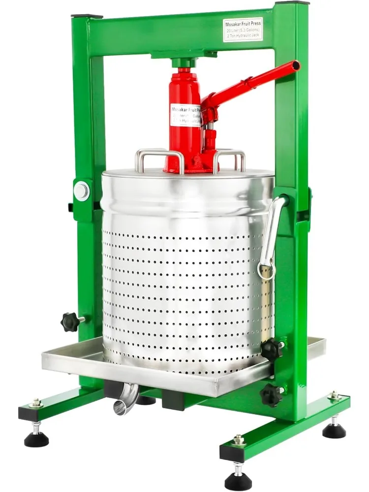 5.28 Gallon / 20L Mosakar Fruit Press - Hydraulic Jack. 2 Ton Pressure. Part contact with Juice are AISI 304 Stainless Steel