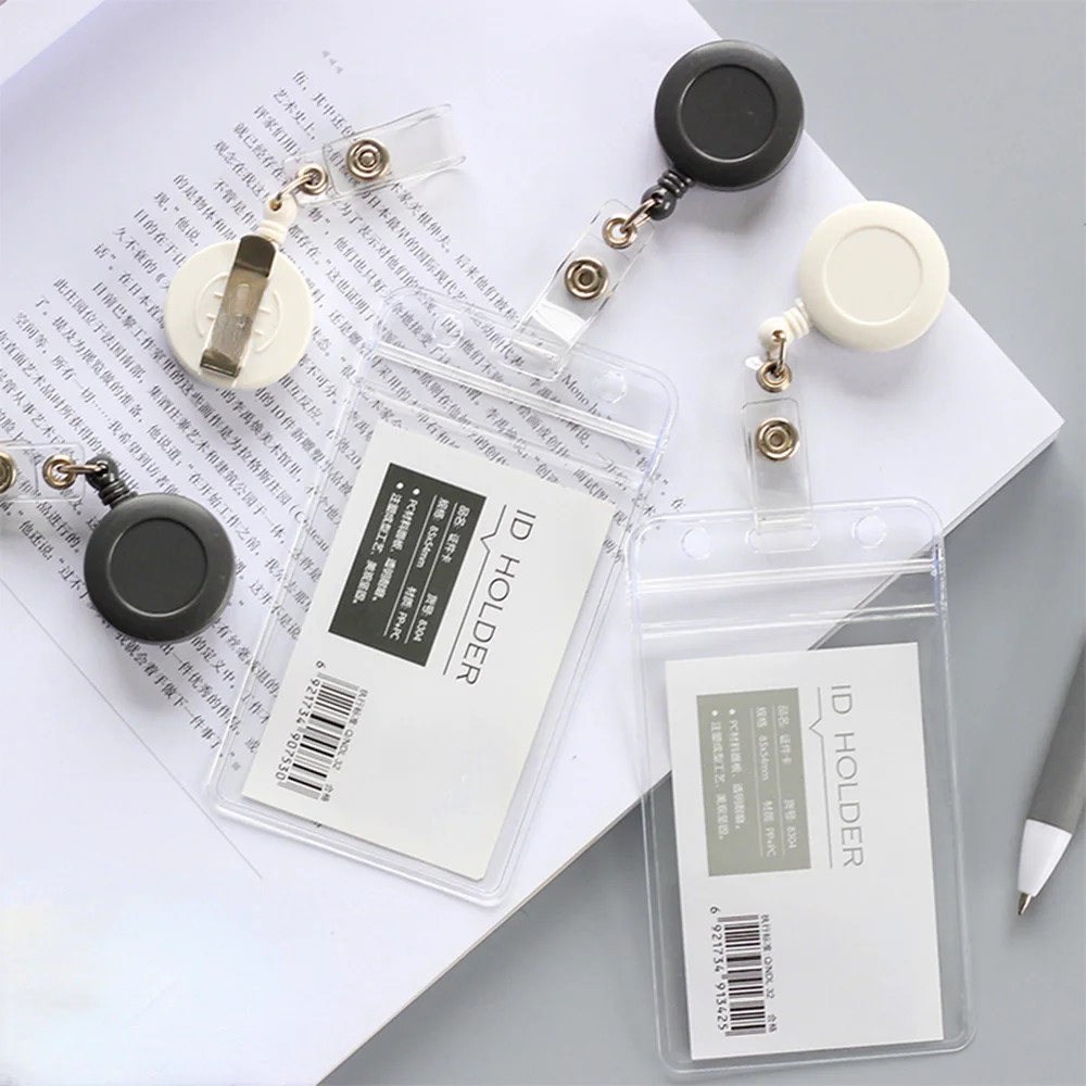 Transparent Staff ID Tag Work Card Holder Clip Set Pass Access Card Cover Sleeve Protective Case Badge Holder with Badge Reel