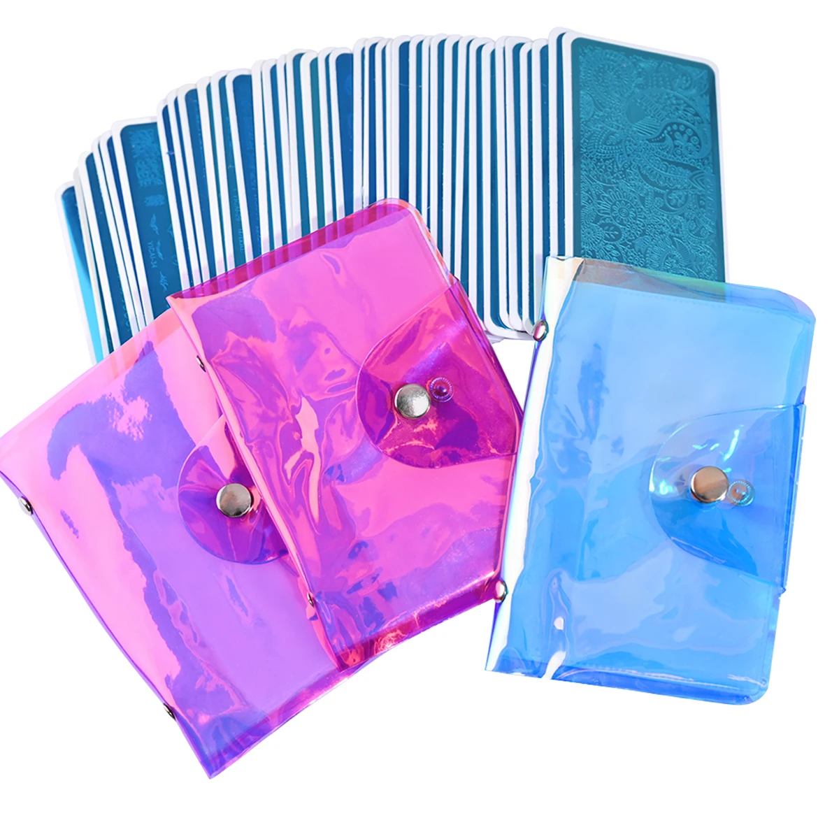 

6pcs Set (Nail Art Stamp Card Bag+5pcs Steel Plate) 20slots Holographics Nail Stamping Plate Case Stamp Template Storage Holder