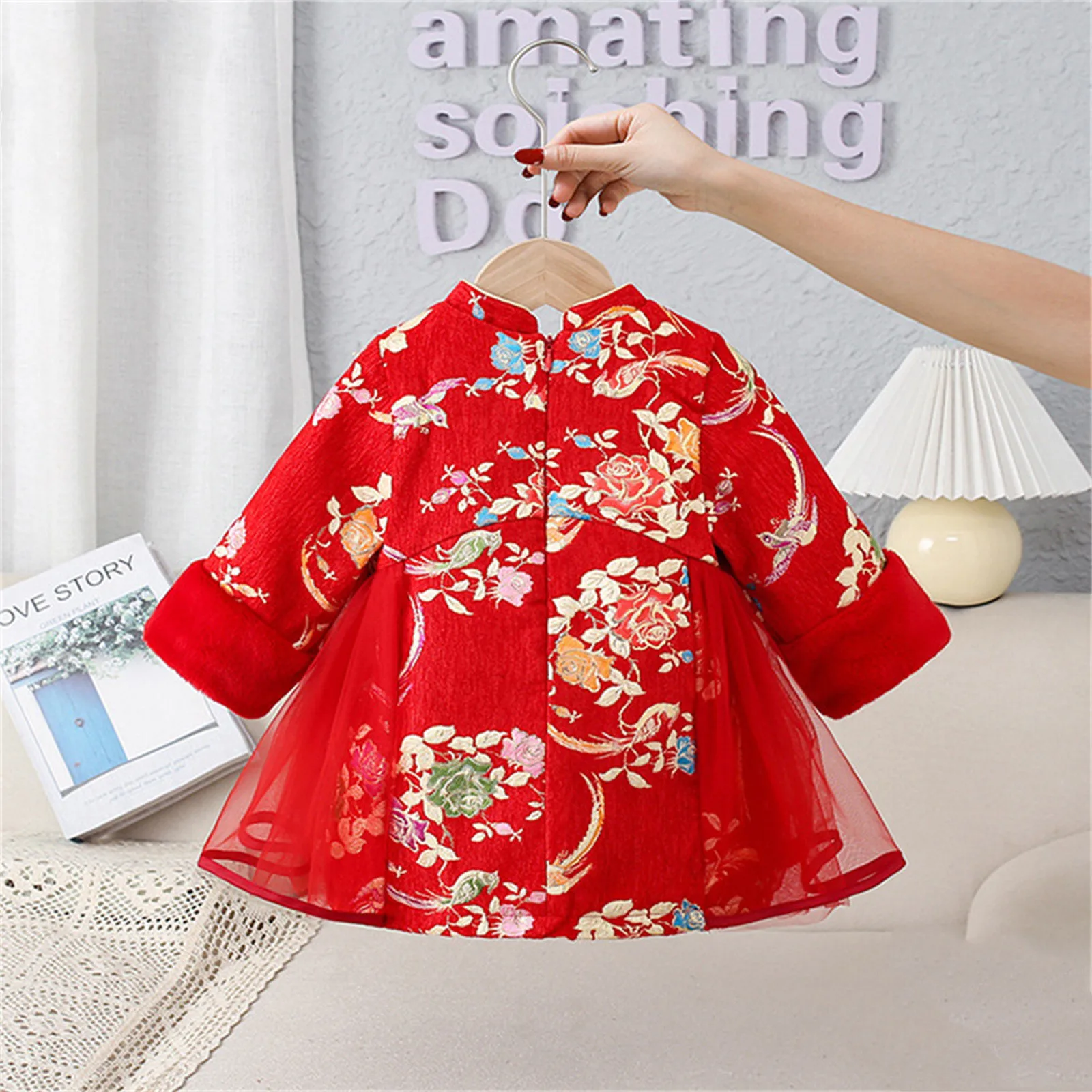 Girls Chinese Hanfu Red Long Sleeve Dress 2025 New Year Chinese Traditional Costume Tang Suit For Toddler Girls 1-5Years Winter