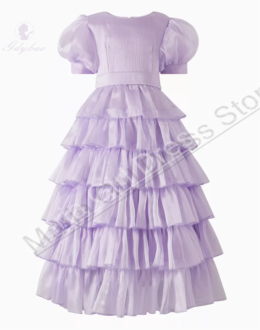 Custom Purple Flower Girl Dress With Layered Tulle and Bow Elastic Cuffs Princess Party Formal Occasion Evening Dress