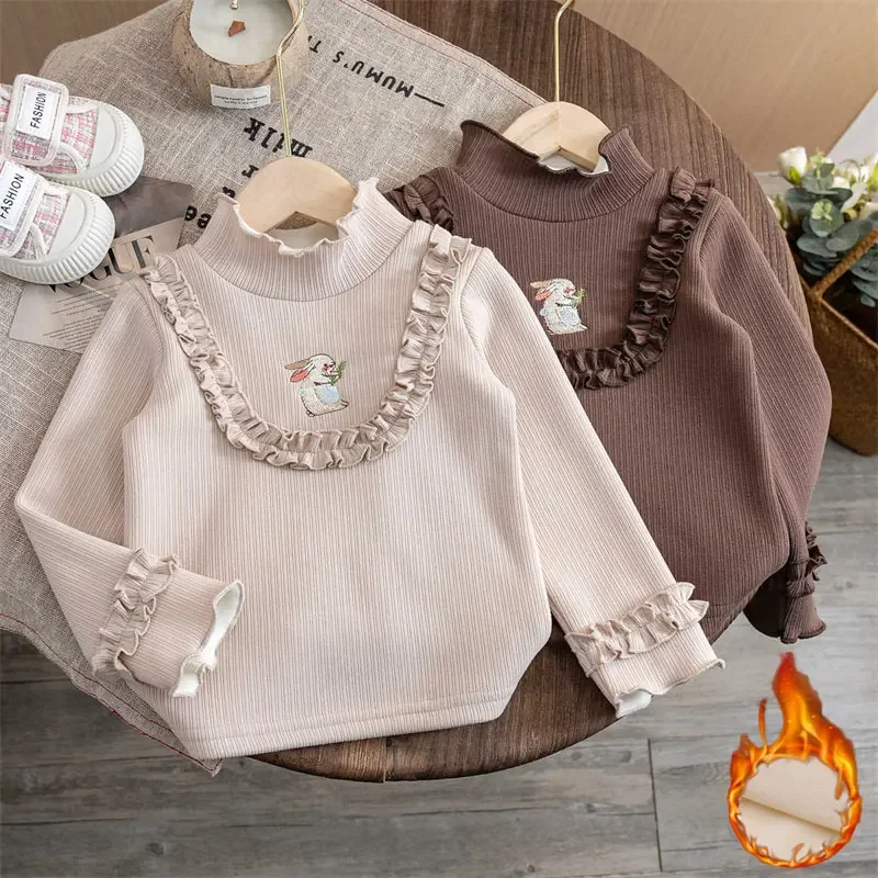 

Girls T-Shirts Winter Plus Velvet Tops for Kids Turteneck Children Undershirts Thicken Warm Toddler Pullover Baby Sweatshirts