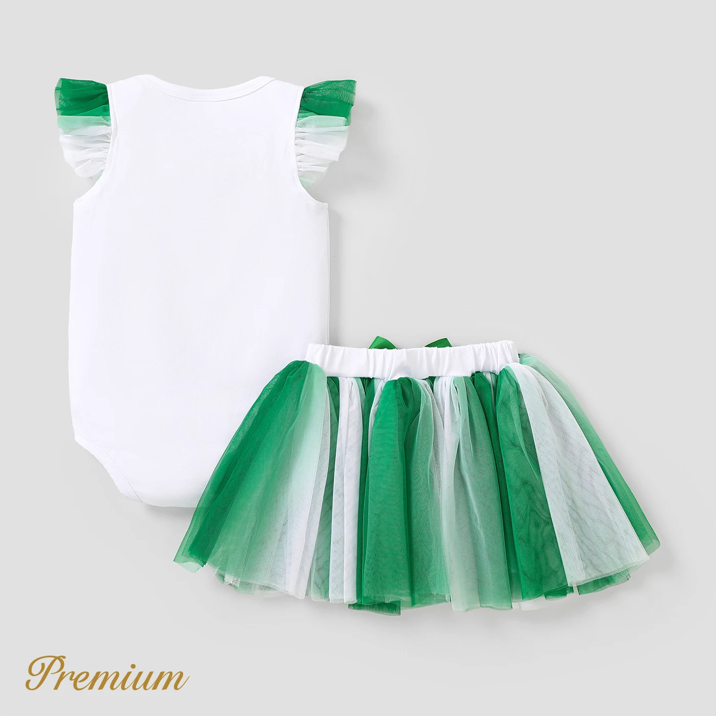 PatPat 2pcs Baby Girl St. Patrick's Day Elegant Multi-layered Gradual Change Suit-Dress