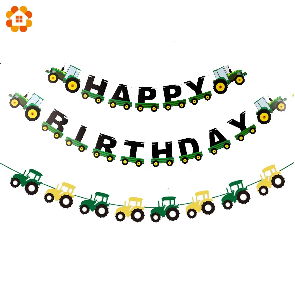 Farm Tractor Vehicle Series Cake Toppers Paper Banners for Boy\'s Farmland Tractor Birthday Party Decoration DIY Crafts Wrapping