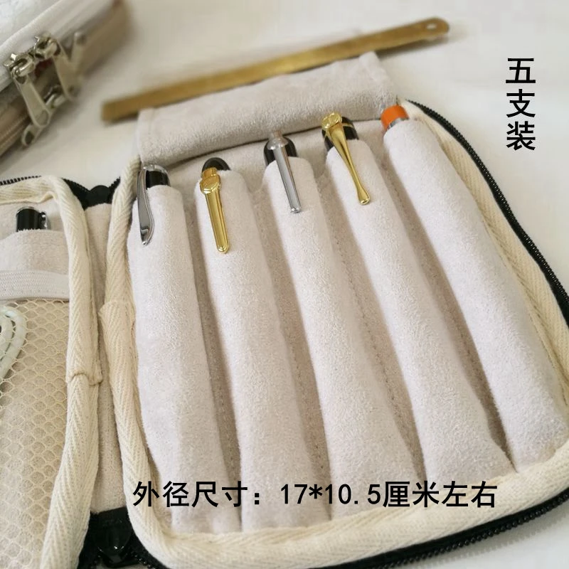 Hand Embroidery Pencil Case; Multi-hole Pen Bag; Fabric Storage Bag; Zipper Pencil Case; Portable Pancake Bag Light Gray