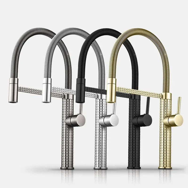 

Luxury Carved Spring Neck Pull Out Kitchen Faucet Rotatable Deck Mounted Hot and Cold Water Sink Mixer Tap Brass Torneira Crane