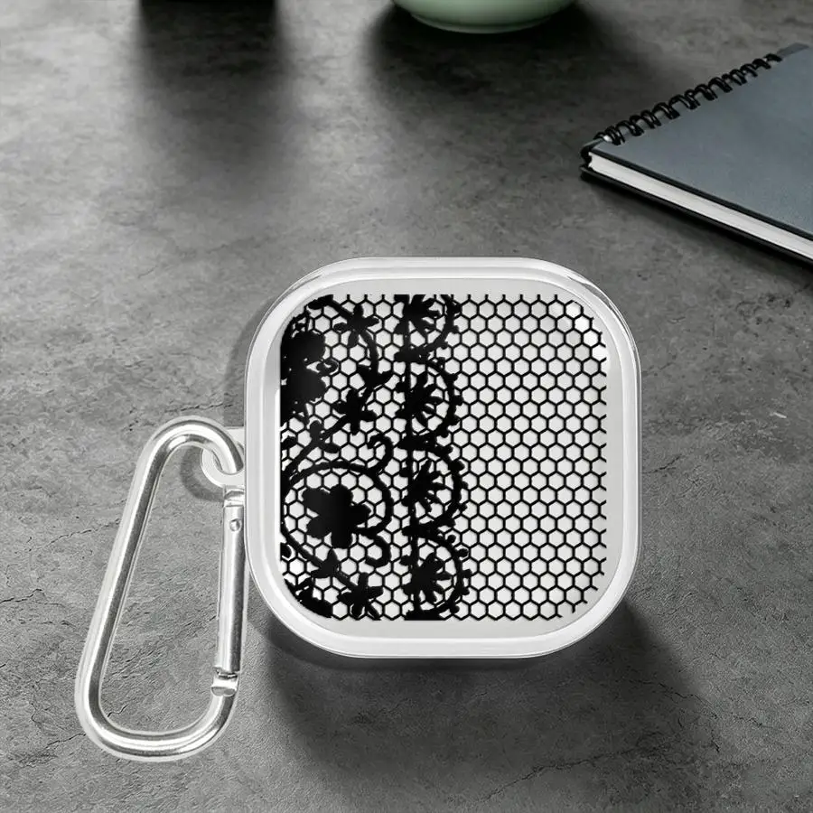 Clear Earphone Cases Cover With Hook Case For Samsung Galaxy Buds 3 FE 2 2Pro 4 Pro 4Pro Live 3Pro Mesh Lace Print