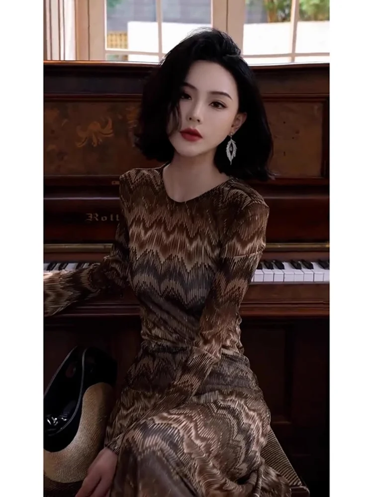 エレ ストライプ ロングスリーブ ドレ レディライク ハイウエスト Aライン シルエット サマー ファッショナブル ドレス パーティー デート カジュアルウェア