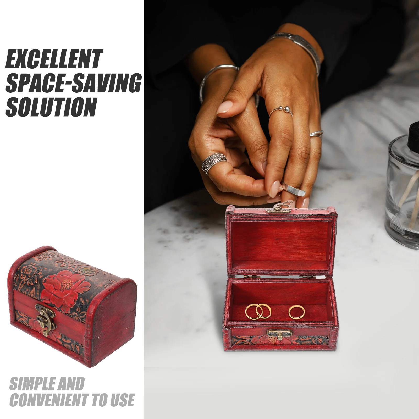 

Деревянная шкатулка для драгоценностей в стиле ретро, винтажный сундук для хранения, большая вместимость, сундук с сокровищами, брелок, держатель на память, декоративная опора для сцены